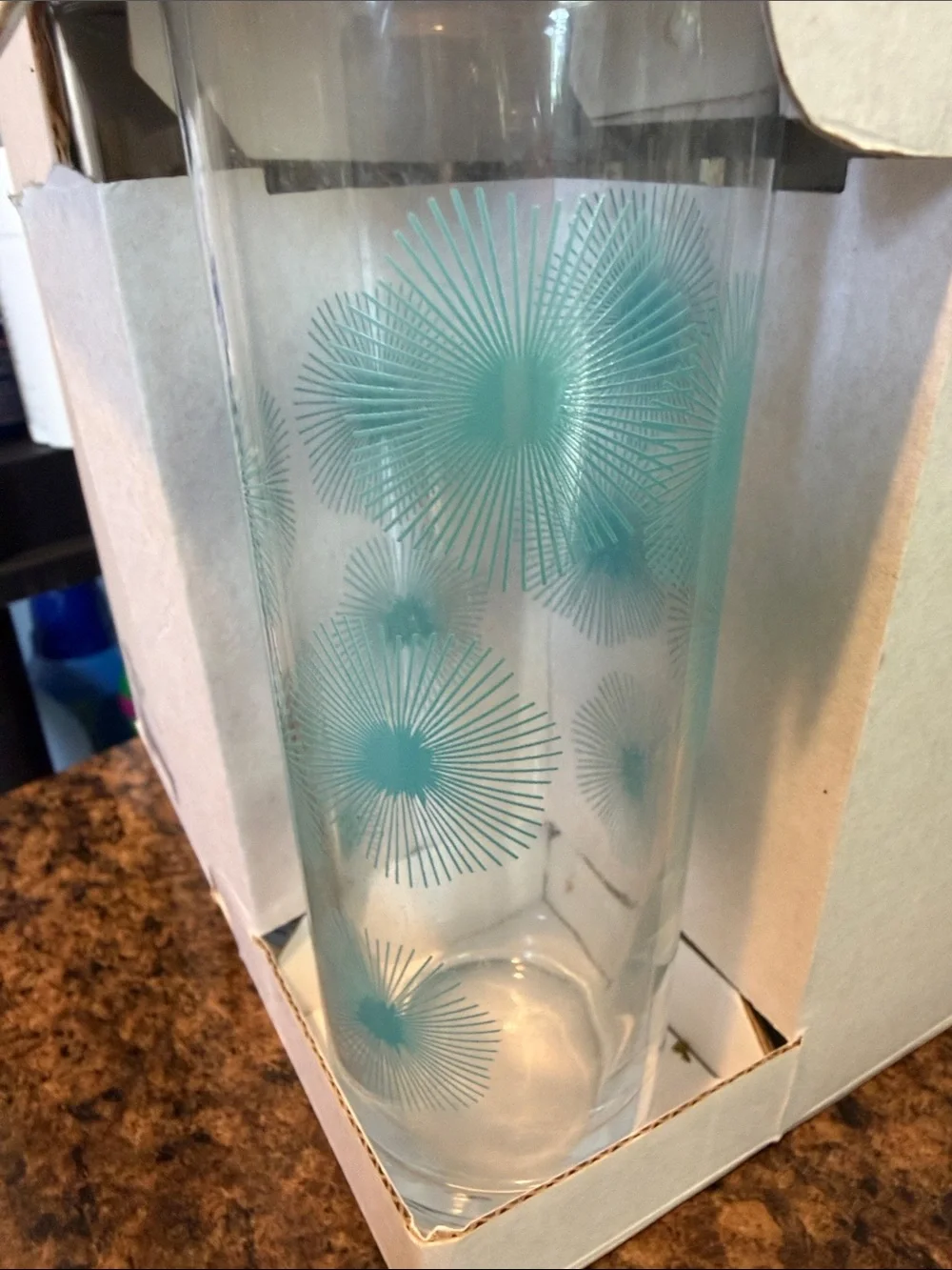 Vintage IKEA SNÄLL Teal Floral Glass Tumblers - Set of 6